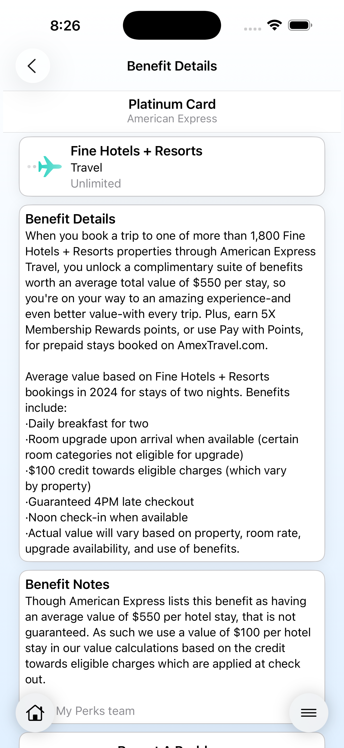 Screenshot of the My Perks Benefit Details page