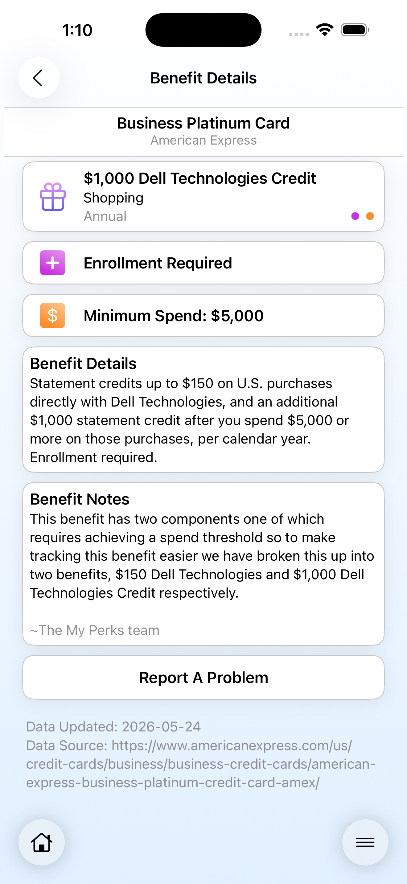 Screenshot of the My Perks Benefit Details page